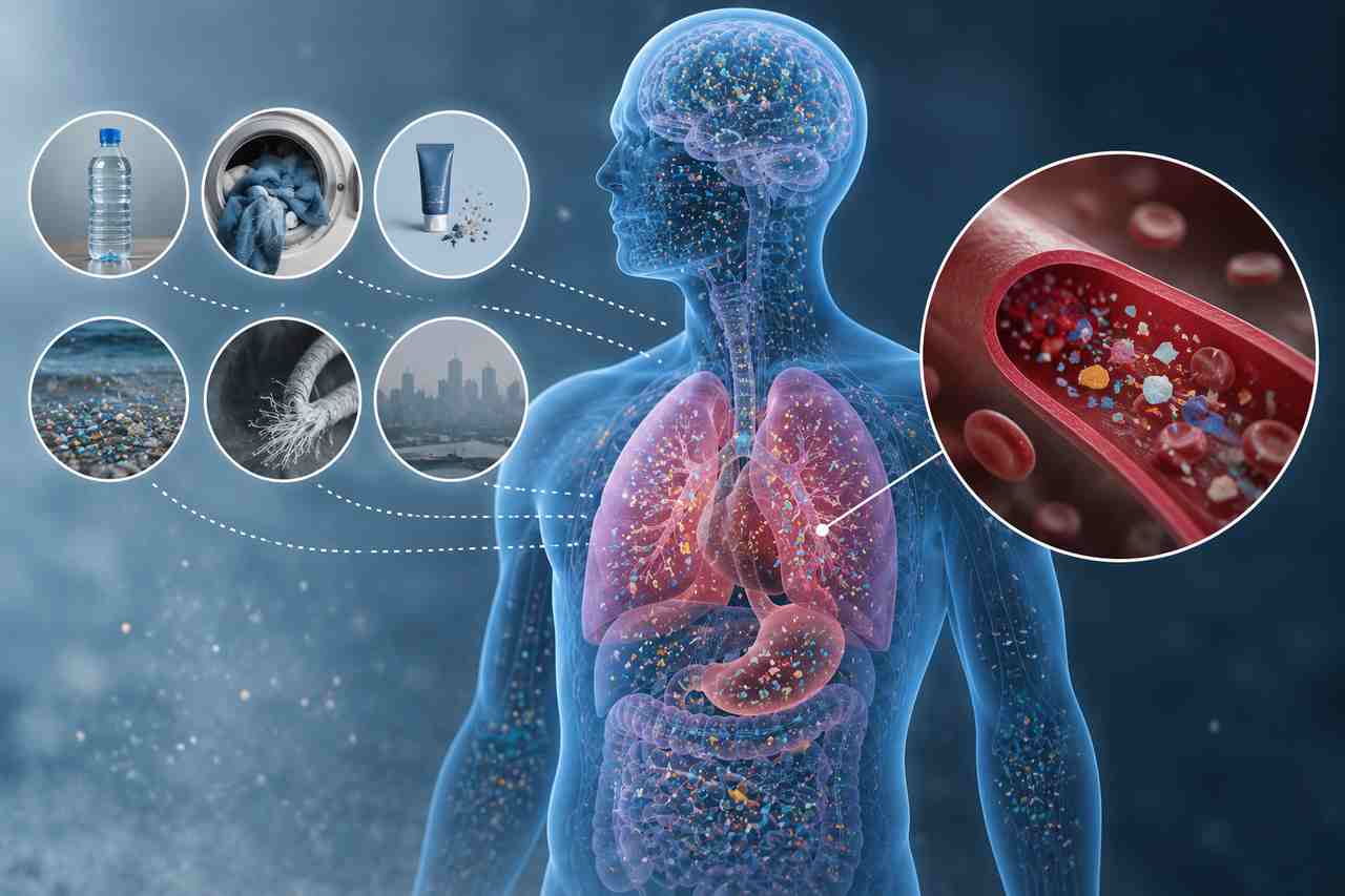 Hạt vi nhựa nhỏ trên nền nước, minh họa ô nhiễm microplastic