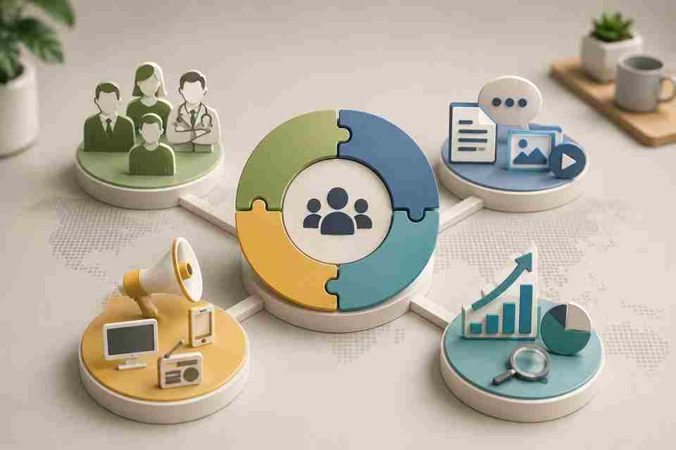 Sơ đồ 4 trụ cột IMC theo Kliatchko: stakeholders, content, channel, results