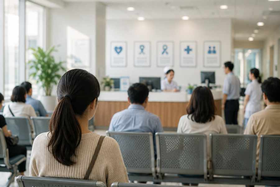 Người dân chờ khám sức khỏe định kỳ tại bệnh viện