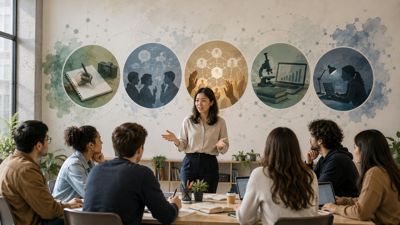 Giảng viên hướng dẫn lớp học truyền thông khoa học với các mô hình giảng dạy khác nhau
