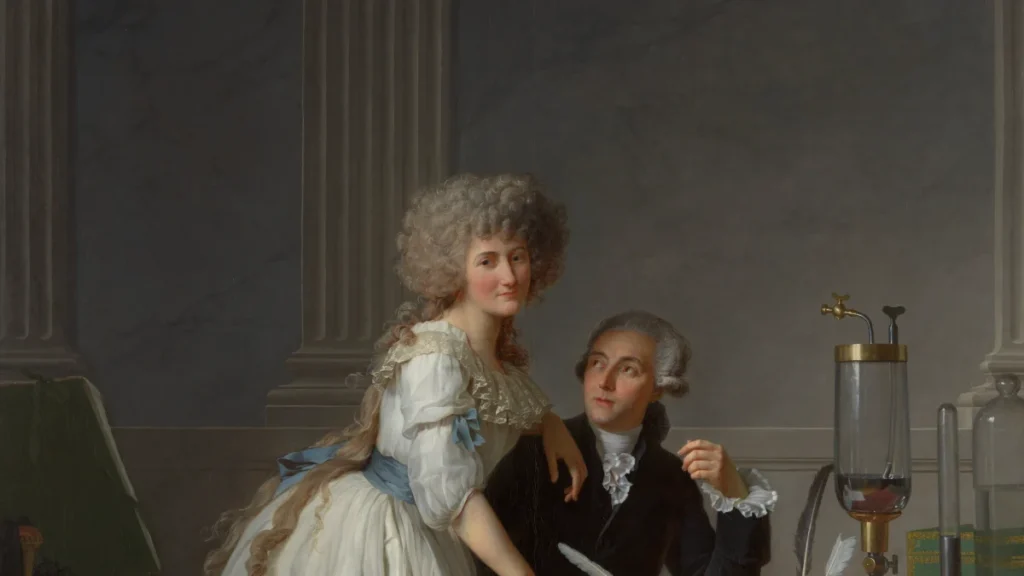 Tranh chân dung Antoine Lavoisier và Marie Anne Lavoisier (Jacques Louis David, 1788) bên dụng cụ thí nghiệm, minh họa bài về hiệu ứng Matilda