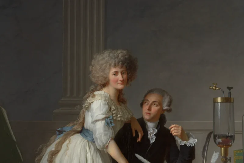 Tranh chân dung Antoine Lavoisier và Marie Anne Lavoisier (Jacques Louis David, 1788) bên dụng cụ thí nghiệm, minh họa bài về hiệu ứng Matilda