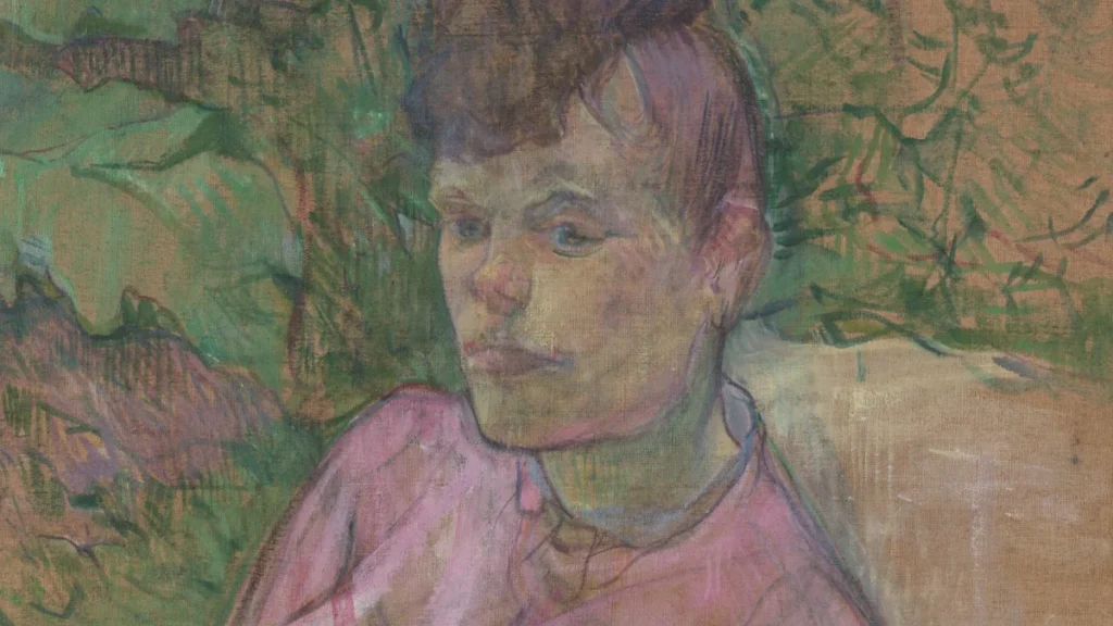 Tranh “Người phụ nữ trong vườn của ông Forest” (Toulouse-Lautrec, 1889–91), người phụ nữ trung niên ngồi giữa vườn xanh, minh họa bài về loãng xương sau mãn kinh