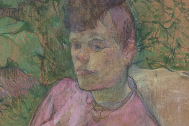 Tranh “Người phụ nữ trong vườn của ông Forest” (Toulouse-Lautrec, 1889–91), người phụ nữ trung niên ngồi giữa vườn xanh, minh họa bài về loãng xương sau mãn kinh