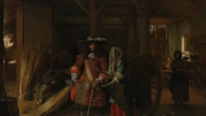 Tranh “Trả tiền cho bà chủ quán” (Pieter de Hooch, khoảng 1670), bà chủ nhà trọ tiếp khách, minh họa bài về phụ nữ khởi nghiệp du lịch