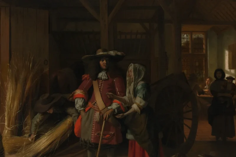 Tranh “Trả tiền cho bà chủ quán” (Pieter de Hooch, khoảng 1670), bà chủ nhà trọ tiếp khách, minh họa bài về phụ nữ khởi nghiệp du lịch