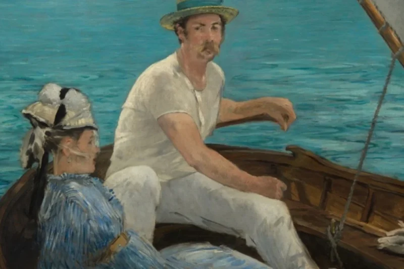 Tranh Boating (Édouard Manet, 1874) cảnh du ngoạn trên thuyền, minh họa chủ đề phụ nữ trong ngành du lịch