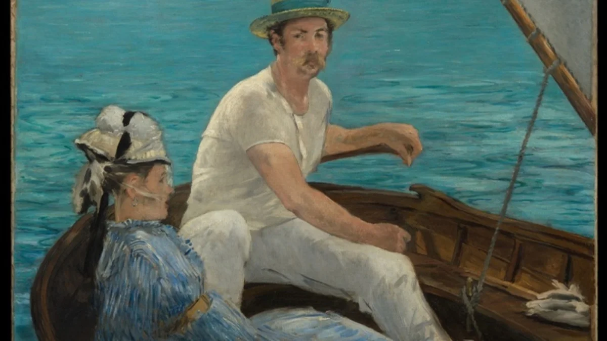 Tranh Boating (Édouard Manet, 1874) cảnh du ngoạn trên thuyền, minh họa chủ đề phụ nữ trong ngành du lịch