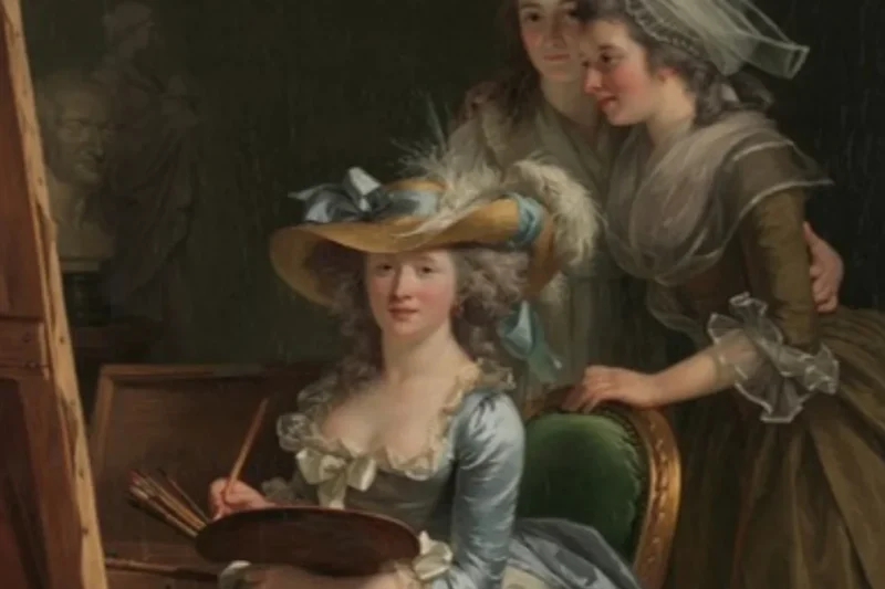 Tranh tự họa của nữ họa sĩ Adélaïde Labille-Guiard cùng hai học trò (1785), minh họa chủ đề phụ nữ trong nghiên cứu khoa học