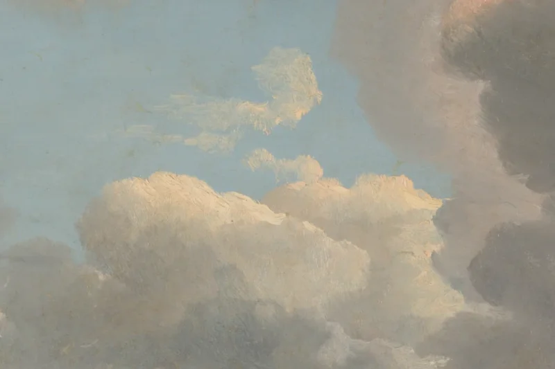 Tranh “Nghiên cứu mây lúc chiều” (Simon Denis, khoảng 1786–1806), bầu trời mây trắng, minh họa bài về vì sao ít nữ phi công